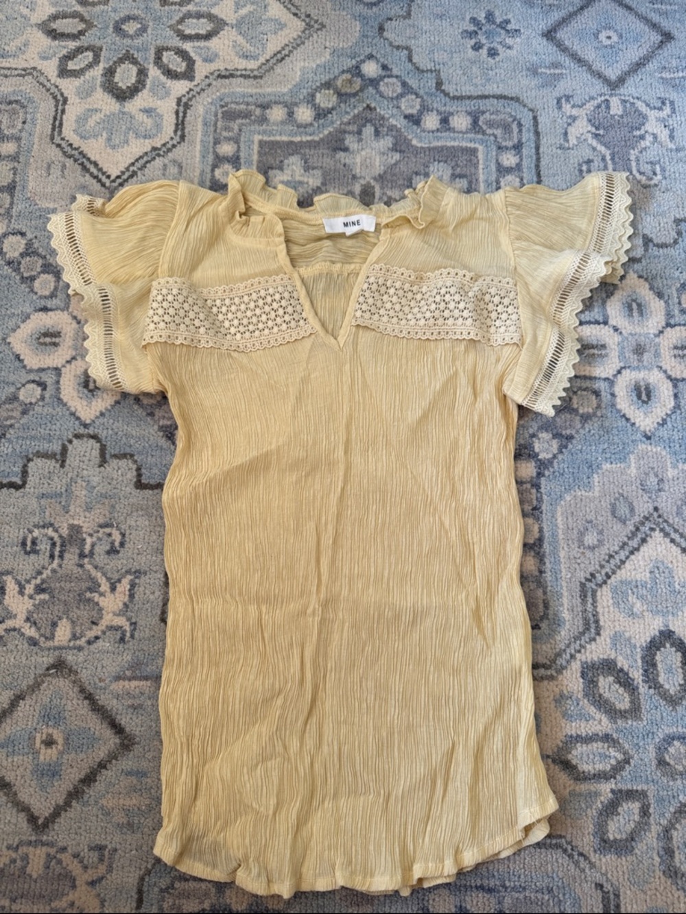 MINE Cream Lace-Trim Ruffle Sleeve Top